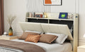 Queen Size Floating Bed Frame With Storage Headboard, Modern Upholstered Platform Bed With Touch Sensor Night Light And Usb Charger, Beige Queen Beige Bed Frame Wood