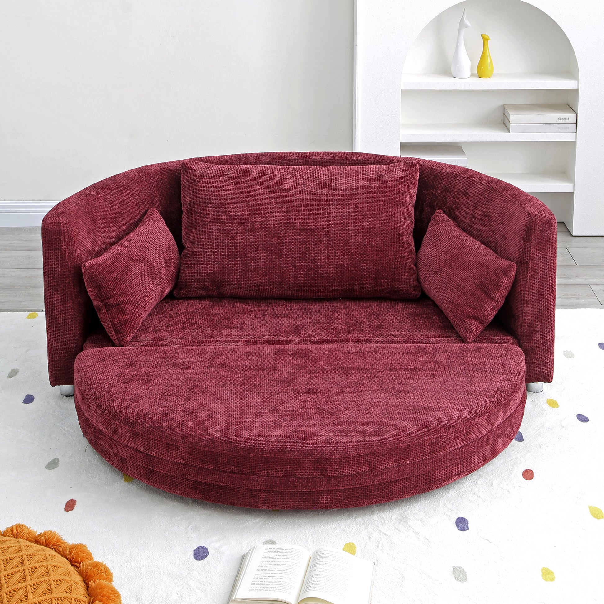 Foldable Sleeper Sofa Bed, Floor Sofa Chair Bed,Multi Functional, Circular Bed, Adjustable Futon Sofa Folding Lazy Sofa Couch,Double, For Balcony ,Living Room, Sitting And Sleeping Sofa,Burdy Burgundy Linen Primary Living Space Modern Linen 3 Seat