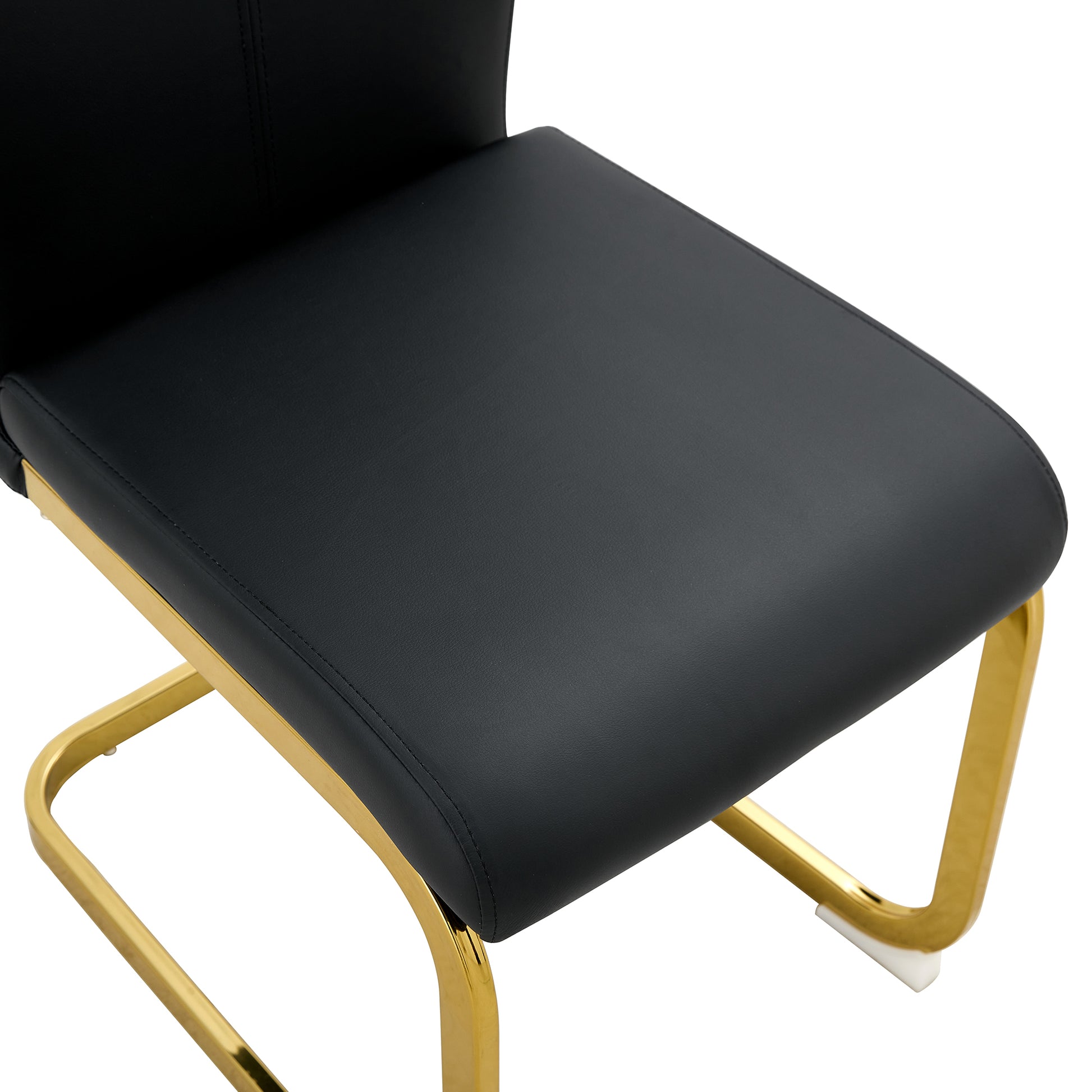 1 Table And 6 Chairs. Modern, Simple And Luxurious Black Imitation Marble Rectangular Dining Table And Desk With 6 Black Pu Gold Plated Leg Chairs 63'' X 35.4'' X 30'' Black Mdf