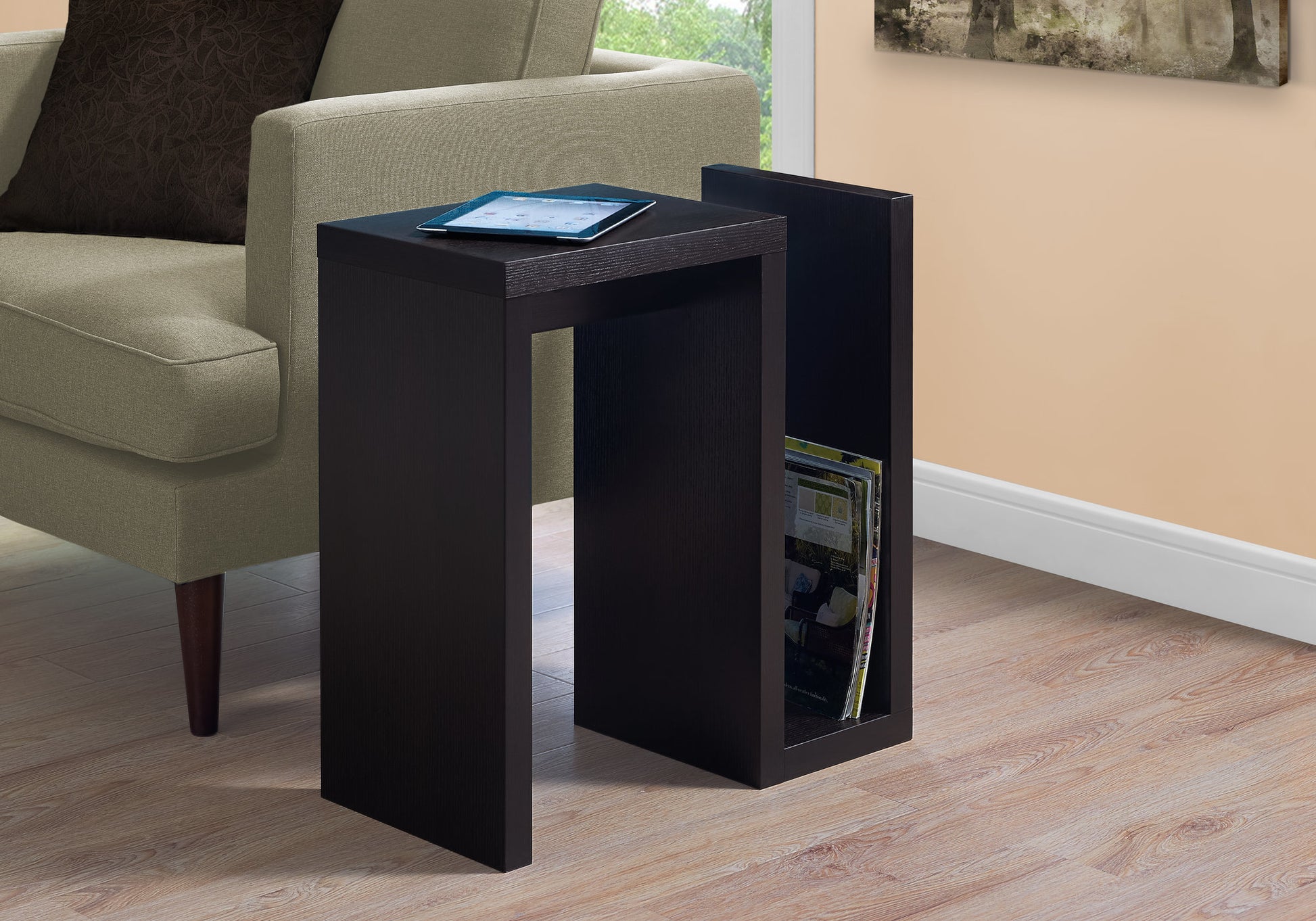 Accent Table, Side, End, Narrow, Small, Living Room, Bedroom, Brown Laminate, Contemporary, Modern Brown Particle Board