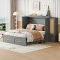 Queen Size Murphy Bed Wall Bed With Drawer And Rattan Decoration With 2 Storage Cabinets, One Set Of Sockets & Usb Ports, Pulley Structure Design, Gray Queen Gray Plywood