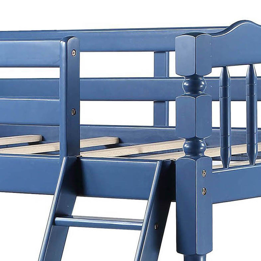 Blue Twin Over Twin Bunk Bed With Built In Ladder Blue Traditional Wood