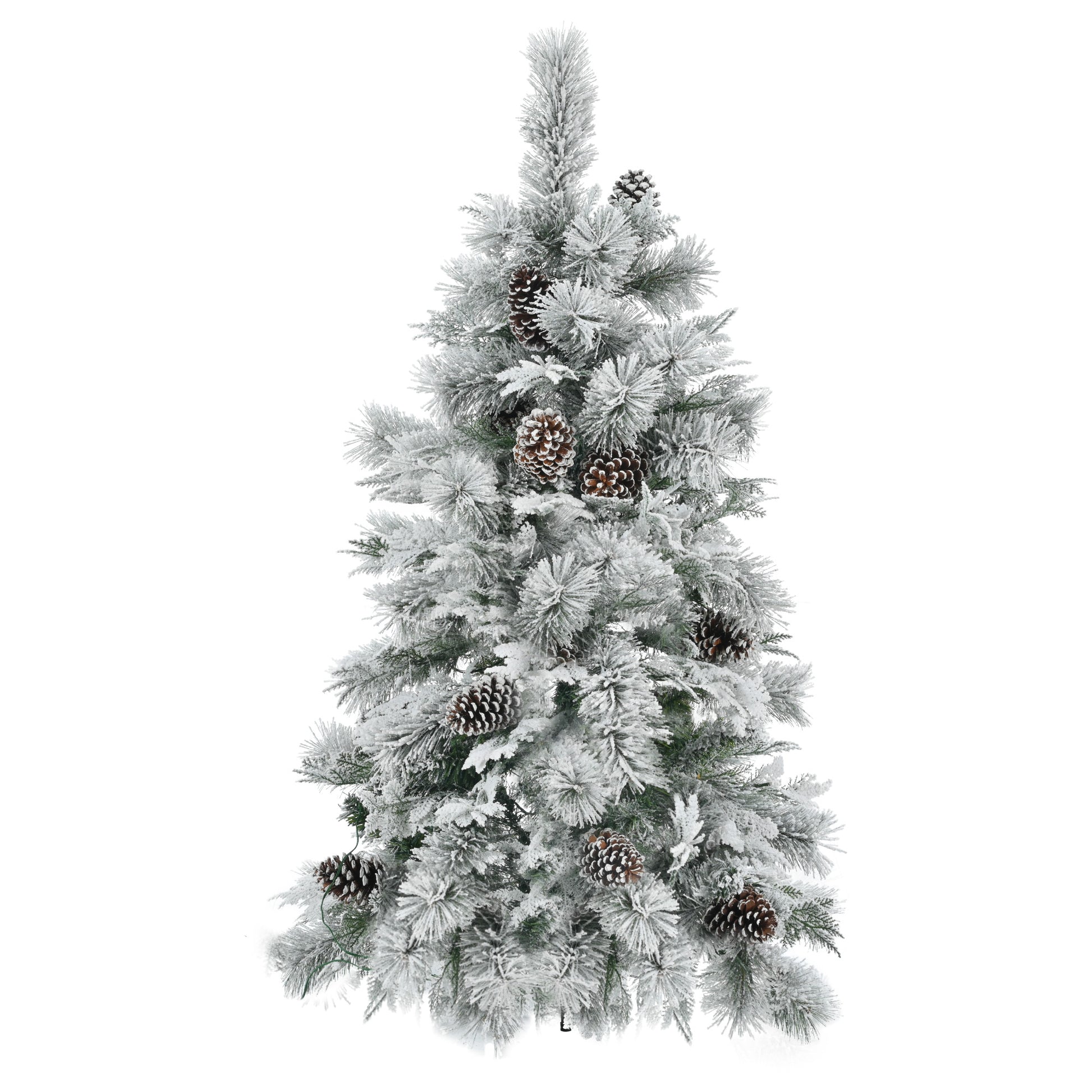 4Ft Pre Lit Spruce Snow Flocked Christmas Tree With Pine Cones, Artificial Xmas Tree With 170 Branch Tips,Mixed Pe & Pvc Branches, 120 Multi Color Led Lights, 11 Flashing Modes, Holiday D Cor White Green Polyethylene,Pvc