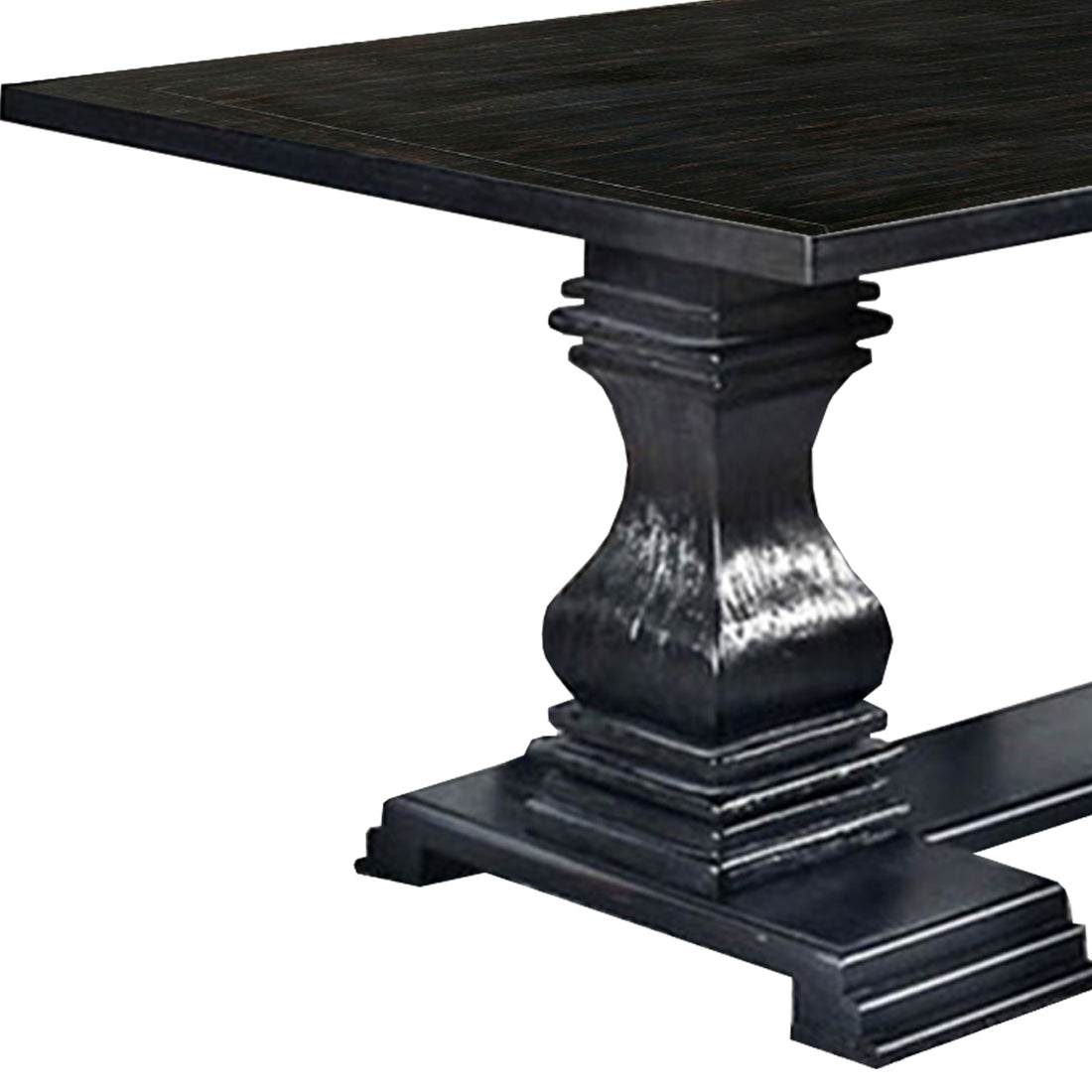 Transitional Style Dining Table With Trestle Base, Antique Black Black Solid Wood