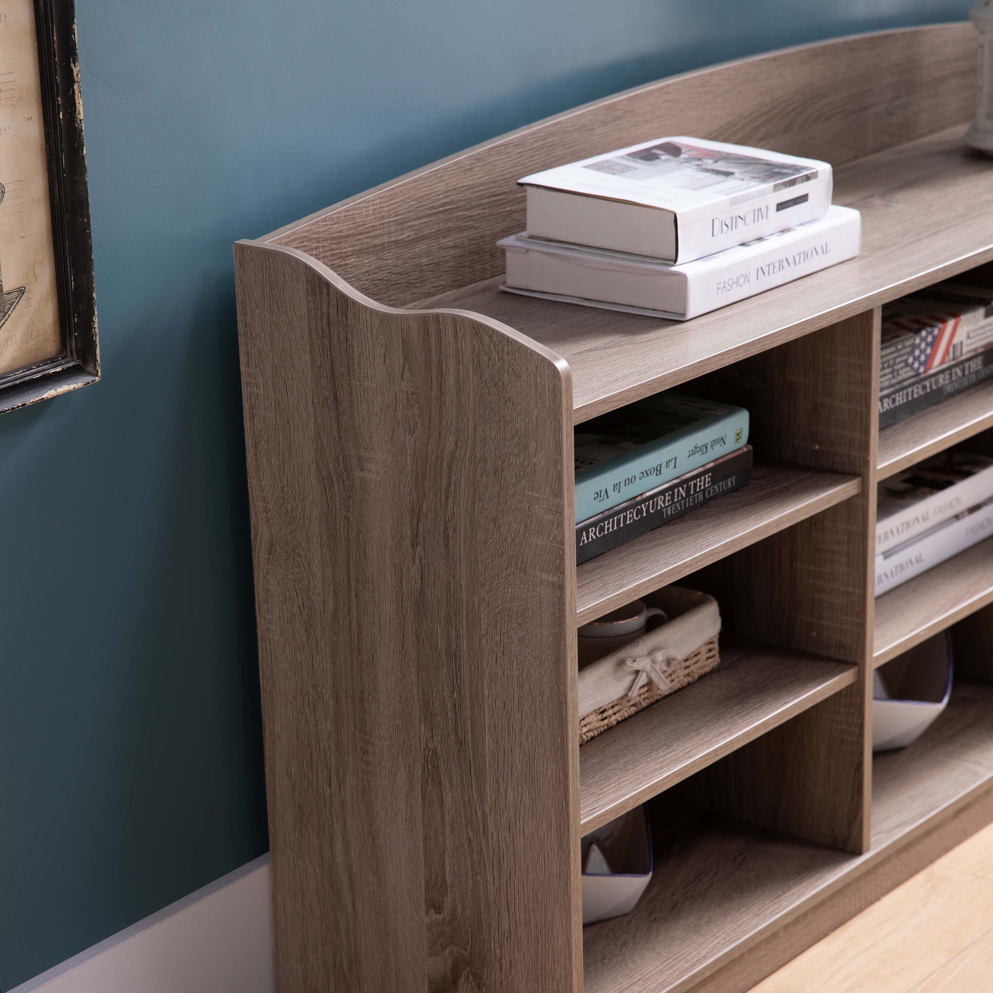 Top Entry Rack Entry Bench Shoe Rack With Nine Storage Shelves With Top Open Shelf In
