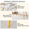 Modern Minimalist Dining Table. White Imitation Marble Pattern Sintered Stone Desktop With Golden Metal Legs.62.2