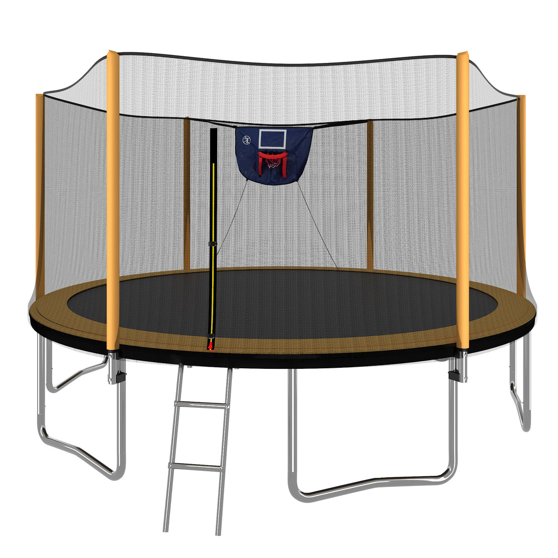 14Ft Powder Coated Advanced Trampoline With Basketball Hoop Inflator And Ladder Outer Safety Enclosure Orange Orange Steel