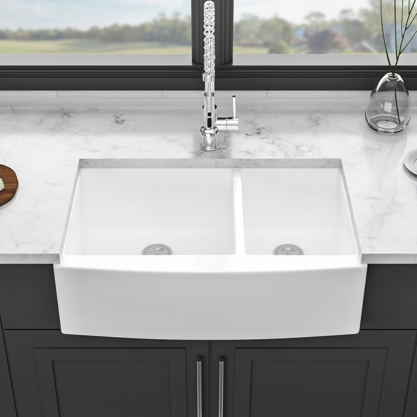 White Farmhouse Sink 33 Inch White Ceramic Double Bowl 60 40 Farm Kitchen Sink White Ceramic