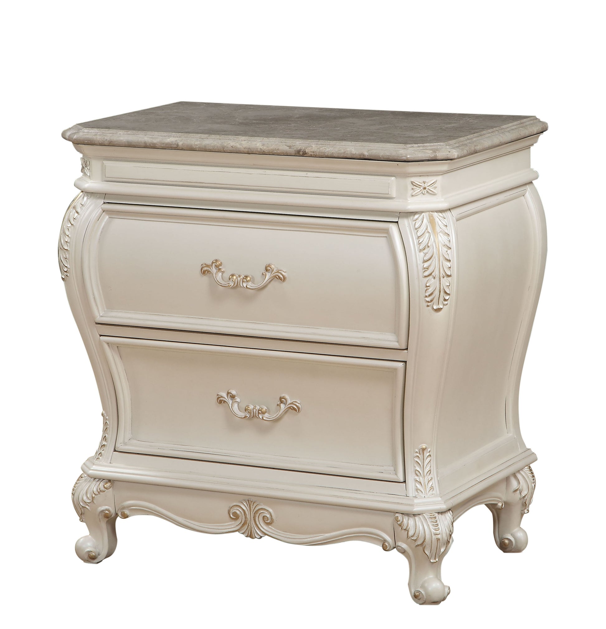 Pearl White 2 Drawer Nightstand With Queen Anne Legs White 2 Drawers Bedroom Rectangle Felt Lined Drawers White Solid Wood