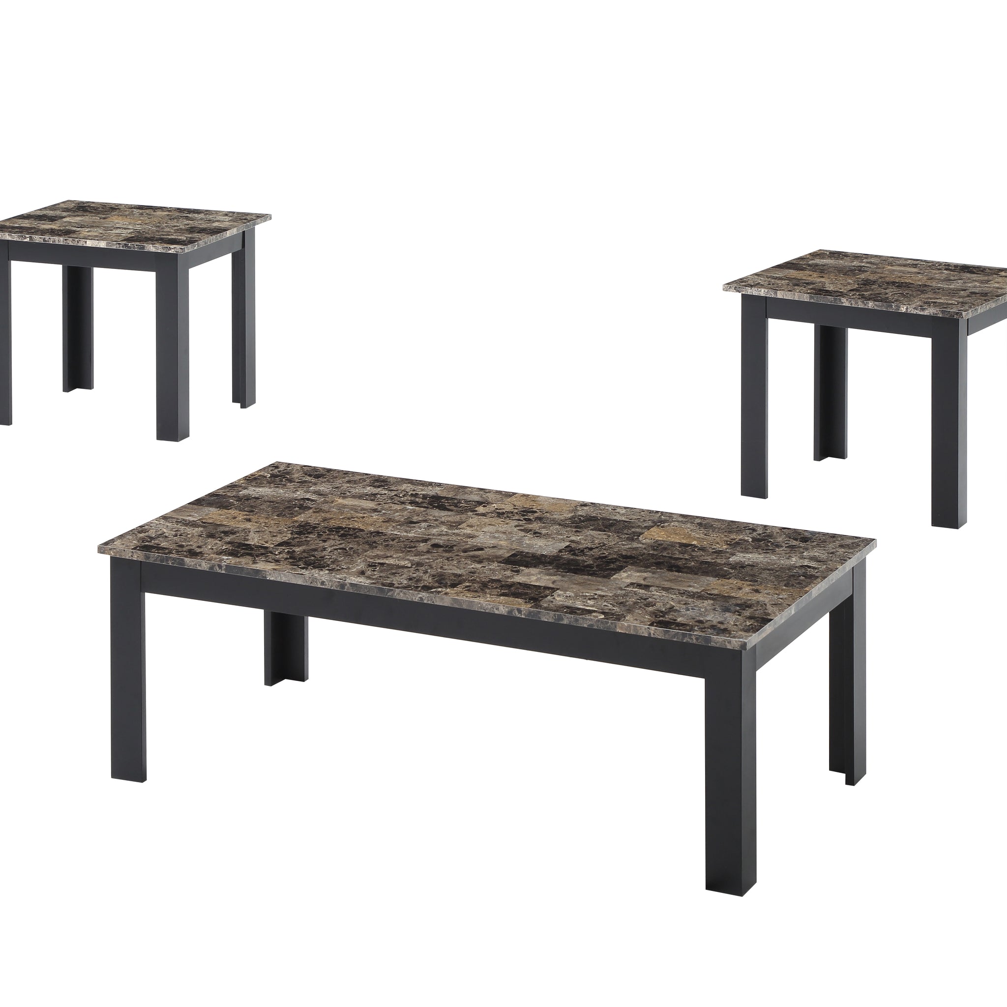 3Pc Set Traditional Style Rectangular Coffee Table Square Shape End Table Wooden Legs Faux Marble Top Wooden Furniture Brown Finish Brown Gray Primary Living Space Traditional Rectangular Wood