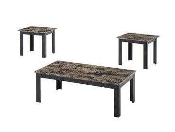 3Pc Set Traditional Style Rectangular Coffee Table Square Shape End Table Wooden Legs Faux Marble Top Wooden Furniture Brown Finish Brown Gray Primary Living Space Traditional Rectangular Wood