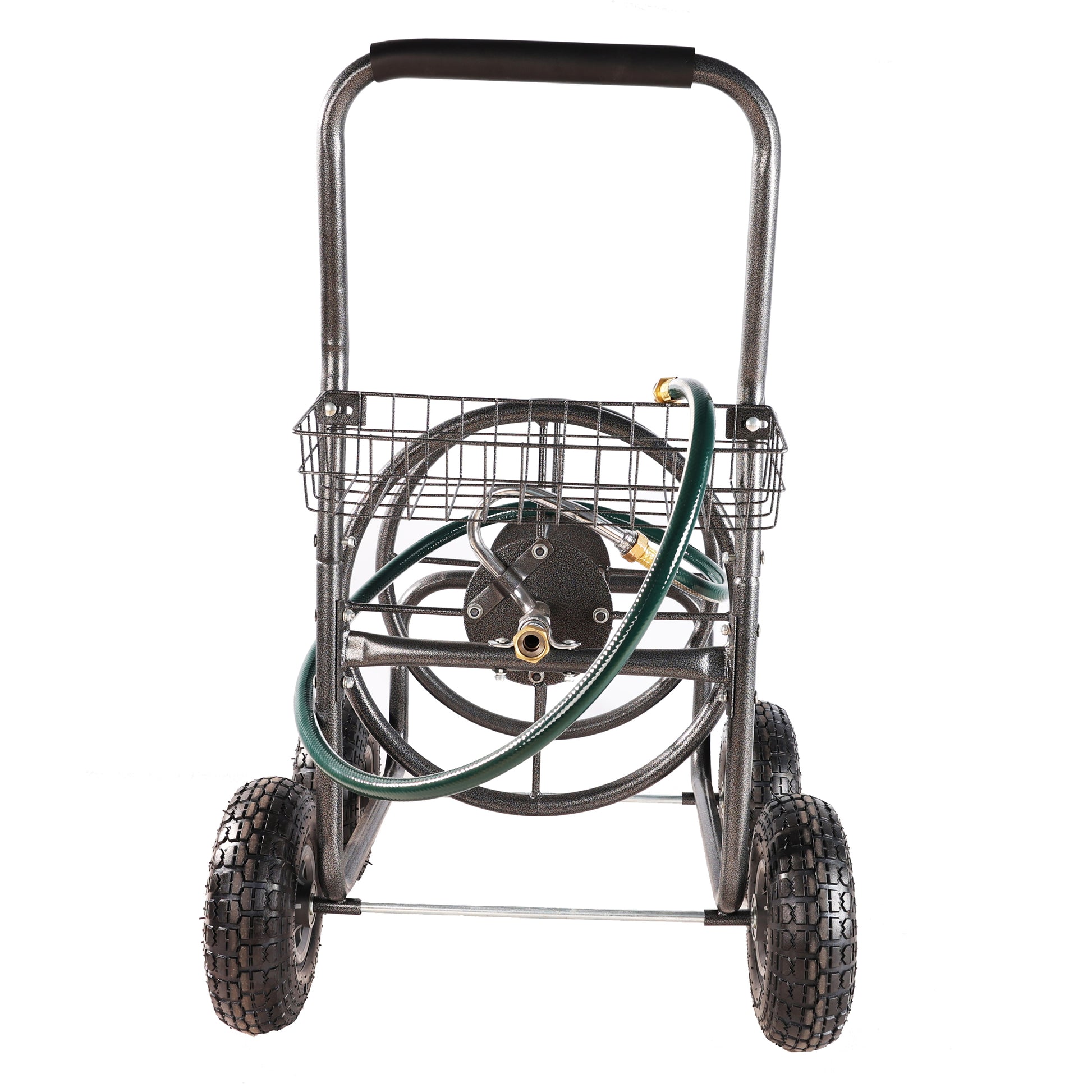 Garden Hose Reel Cart 4 Wheels Portable Garden Hose Reel Cart With Storage Basket Rust Resistant Heavy Duty Water Hose Holder Green Dark Green Abs Rubber Steel Q235