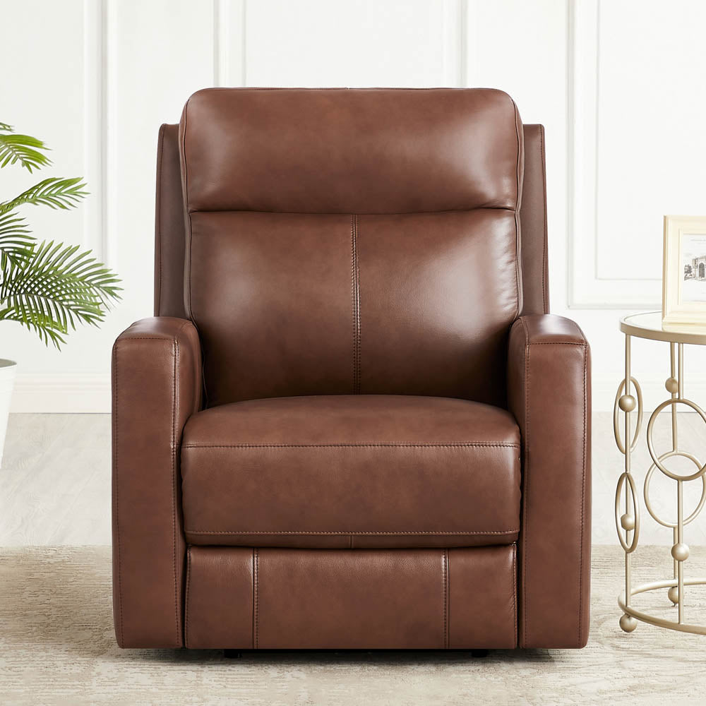 Vienna Power Headrest Zero Gravity Recliner Brown Wood Primary Living Space Tight Back Mid Century Modern Eucalyptus Square Arms Memory Foam Leather