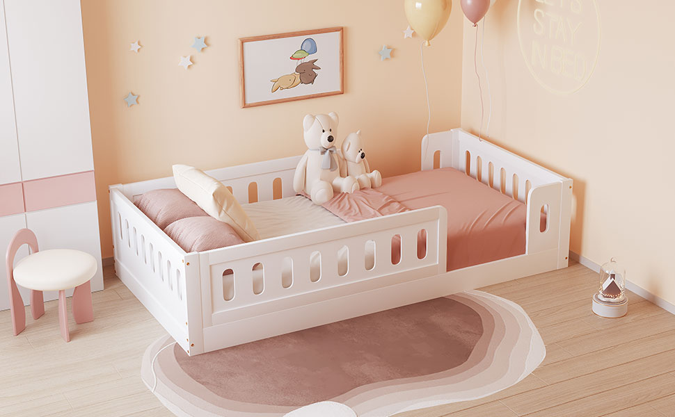 Wood Twin Size Platform Bed With Guardrail, White Box Spring Not Required Twin White Wood Bed Frame Solid Wood Mdf