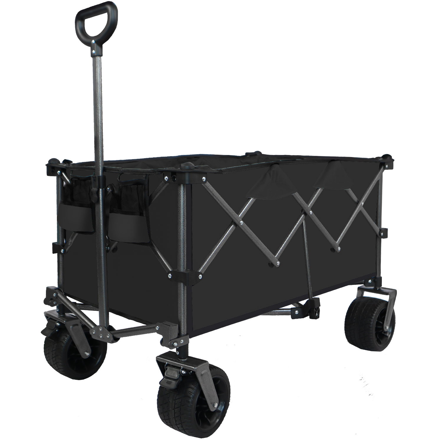 Collapsible Folding Wagon, Push Pull Foldable Beach Wagon Cart Black Steel