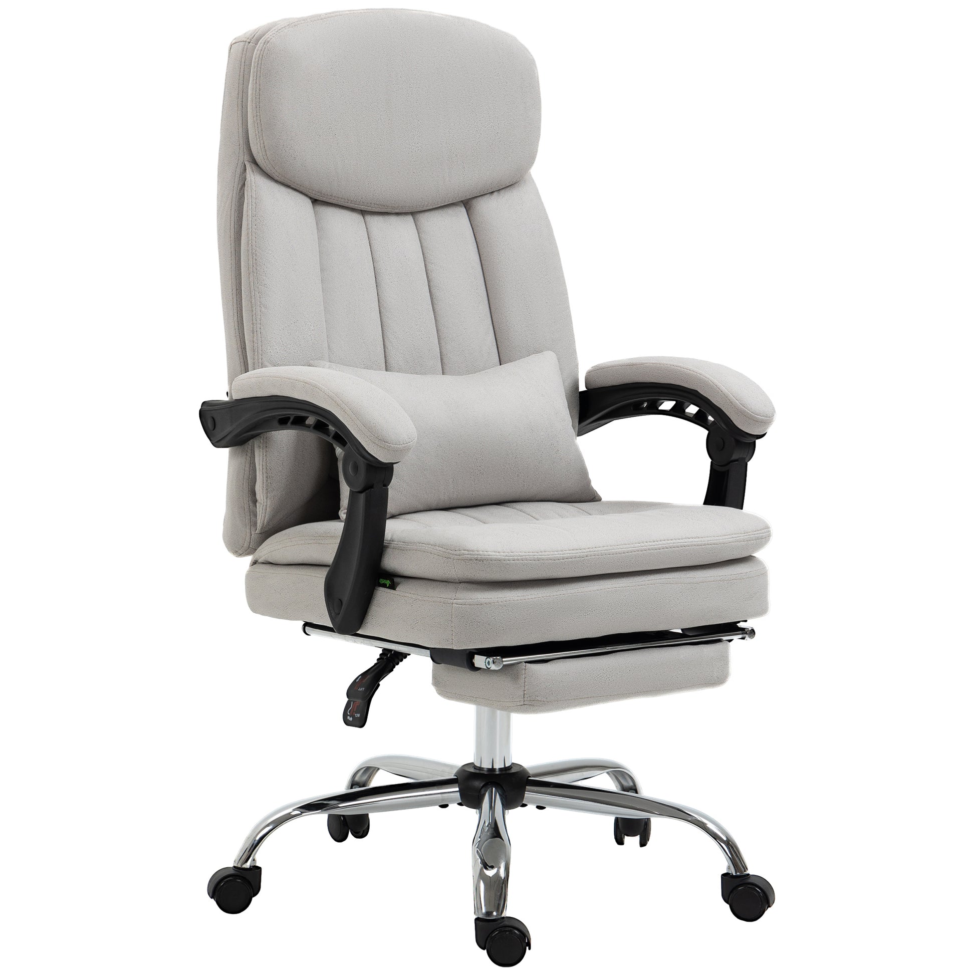 Vinsetto Microfibre Executive Massage Office Chair, Swivel Computer Desk Chair, Heated Reclining Computer Chair With Lumbar Support Pillow, Light Gray Light Grey Polyester