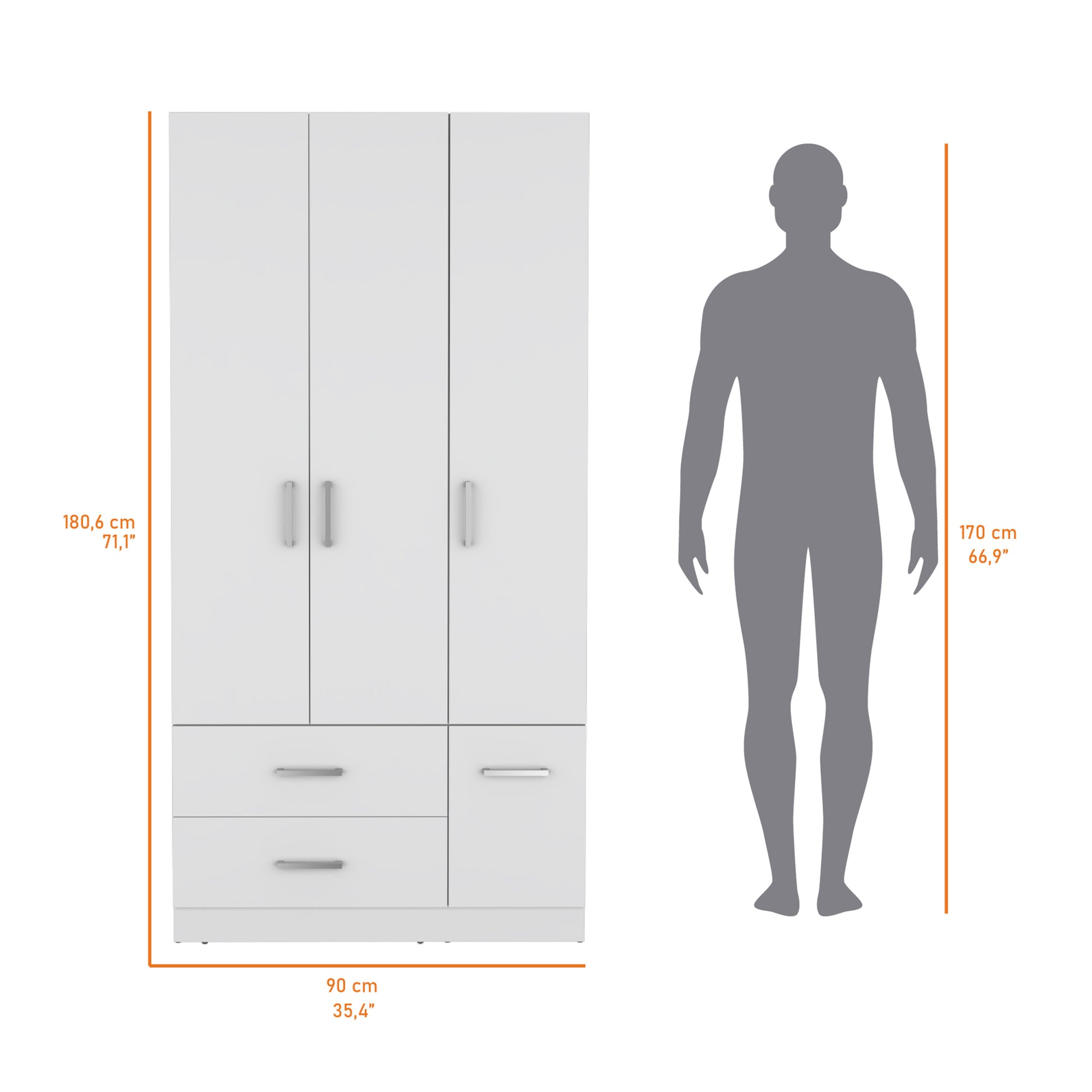 Douglas Armoire In Melamine, Two Drawers, Hanging Rod And 4 Doors. White Bedroom Contemporary Particle Board Melamine