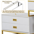 Modern Style Vanity Table With Movable Side Cabinet And 4 Drawers, Large Size Dressing Table With Mirror And 3 Colors Led Light, Makeup Table With Stool, White, Lden Legs Gold White 4 Drawers Mdf Metal