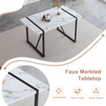 Table And Chair Set.A Modern Minimalist White Marble Veined Mdf Dining Table With Black Metal Frame.Paried With 4 Chairs With Pu Cushions And C Tube Black Metal Legs. White Black Seats 4 Mdf Metal