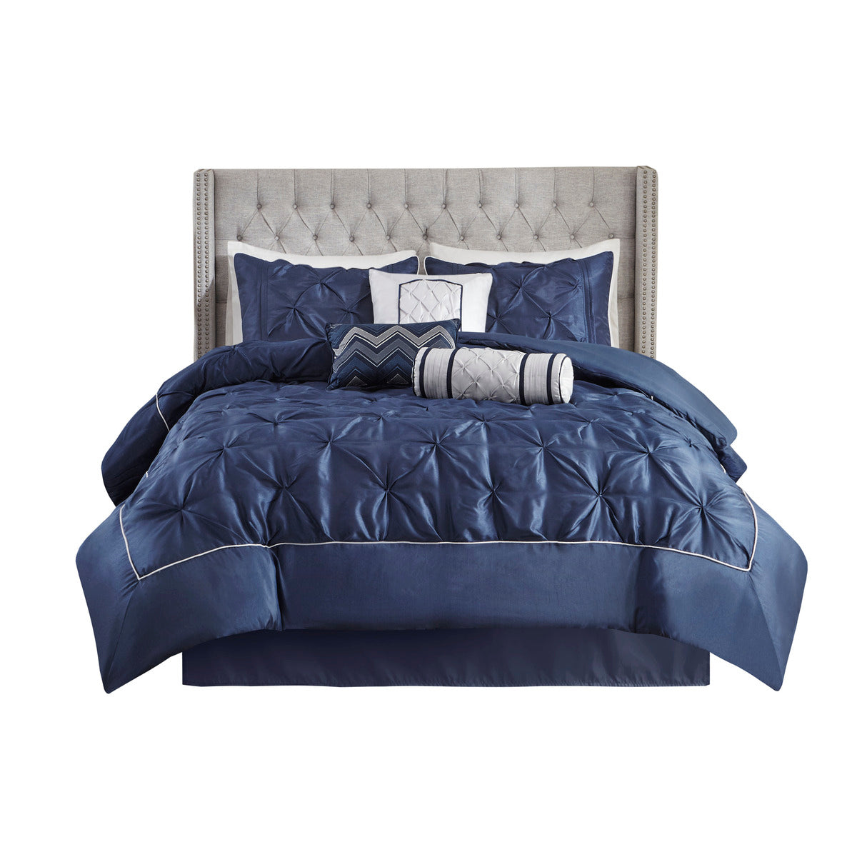 7 Piece Tufted Comforter Set Navy King King Navy Polyester
