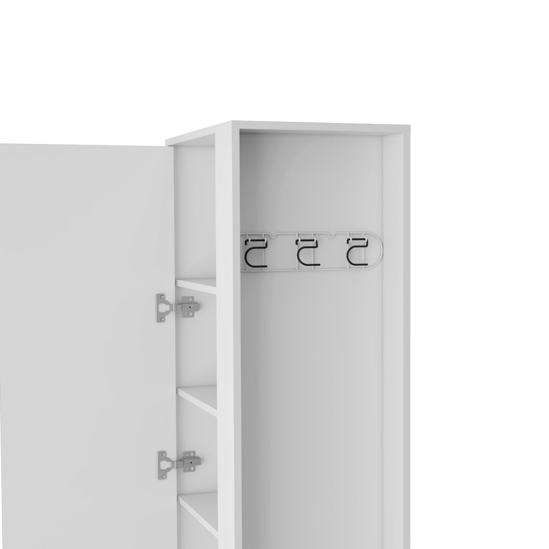 Storage Cabinet 72"H, Six Internal Shelves, One Door, Three Broom Hangers, White White Particle Board Particle Board