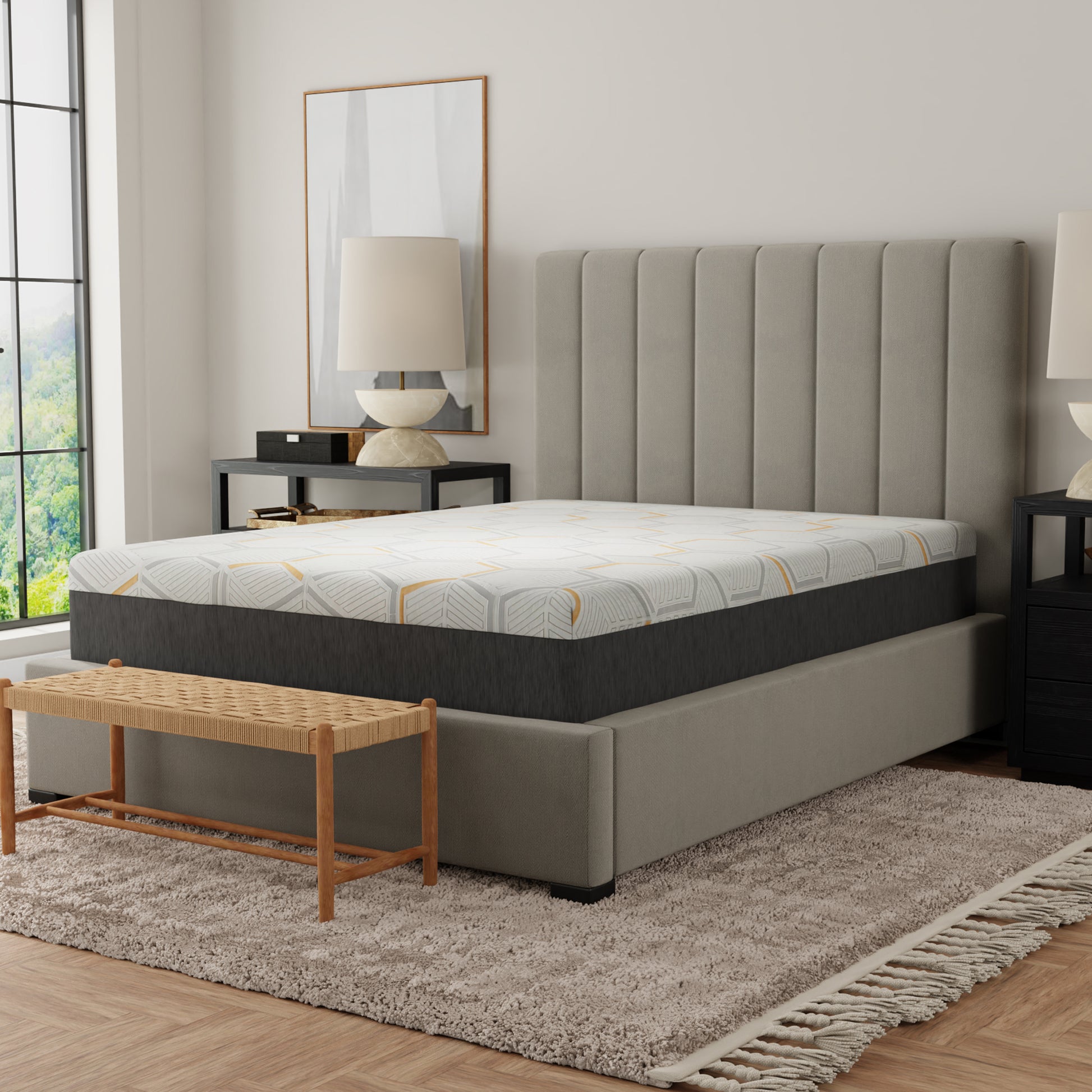 12" Copper Gel Cooling Memory Foam Mattress With Edge Support And Air Grid Base Cal King Grey Foam California King