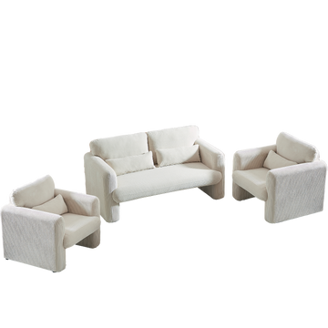 60"Corduroy Fabric Sofa With Two 33" Single Sofa, Modern Sofa With Support Pillow, For Apartment, Office, Living Room & Bedroom Beige Corduroy 4 Seat