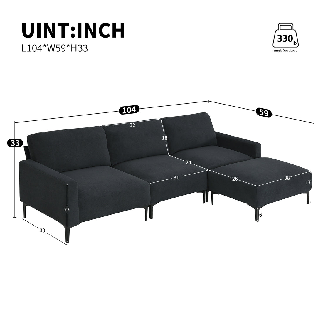 103.5*59" Modern L Shaped Sectional Sofa, 4 Seat Velvet Fabric Couch Set With Convertible Ottoman,Freely Combinable Sofa For Living Room, Apartment, Office,Apartment,2 Colors Dark Grey Velvet 4 Seat