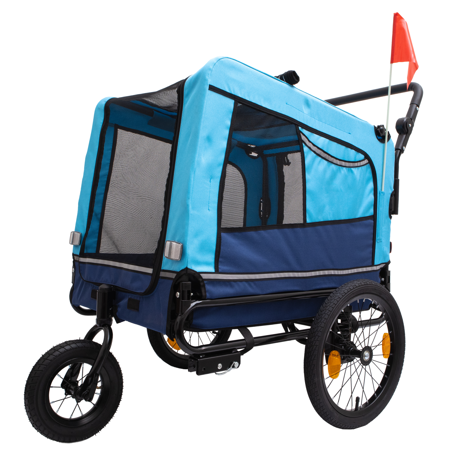 Outdoor Heavy Duty Foldable Utility Pet Stroller Dog Carriers Bicycle Trailer Blue Fabric Steel