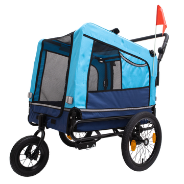 Outdoor Heavy Duty Foldable Utility Pet Stroller Dog Carriers Bicycle Trailer Blue Fabric Steel