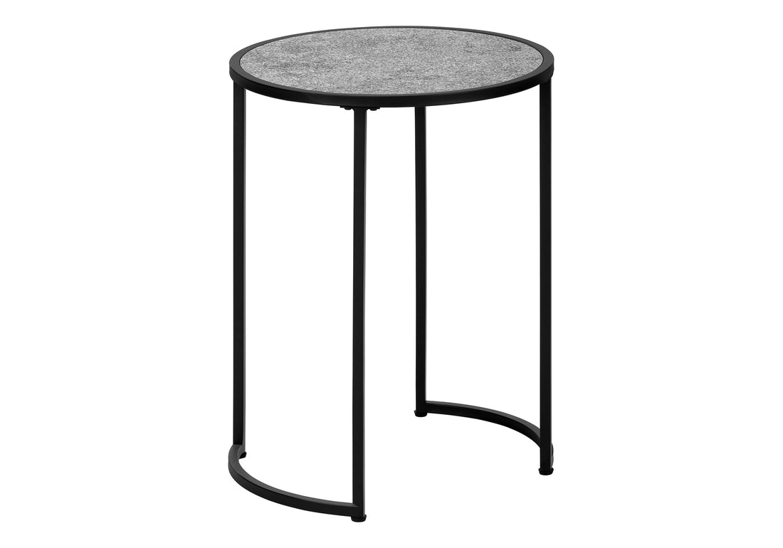 Accent Table, Side, Round, End, Nightstand, Lamp, Living Room, Bedroom, Grey Laminate, Black Metal, Contemporary, Modern Grey Metal