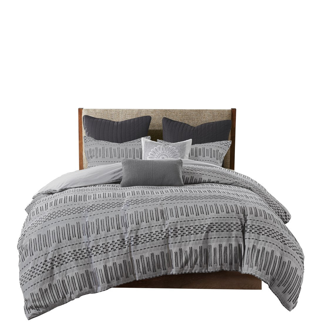 Cotton Jacquard Comforter Mini Set Grey Black King Cal King King Grey Black Cotton