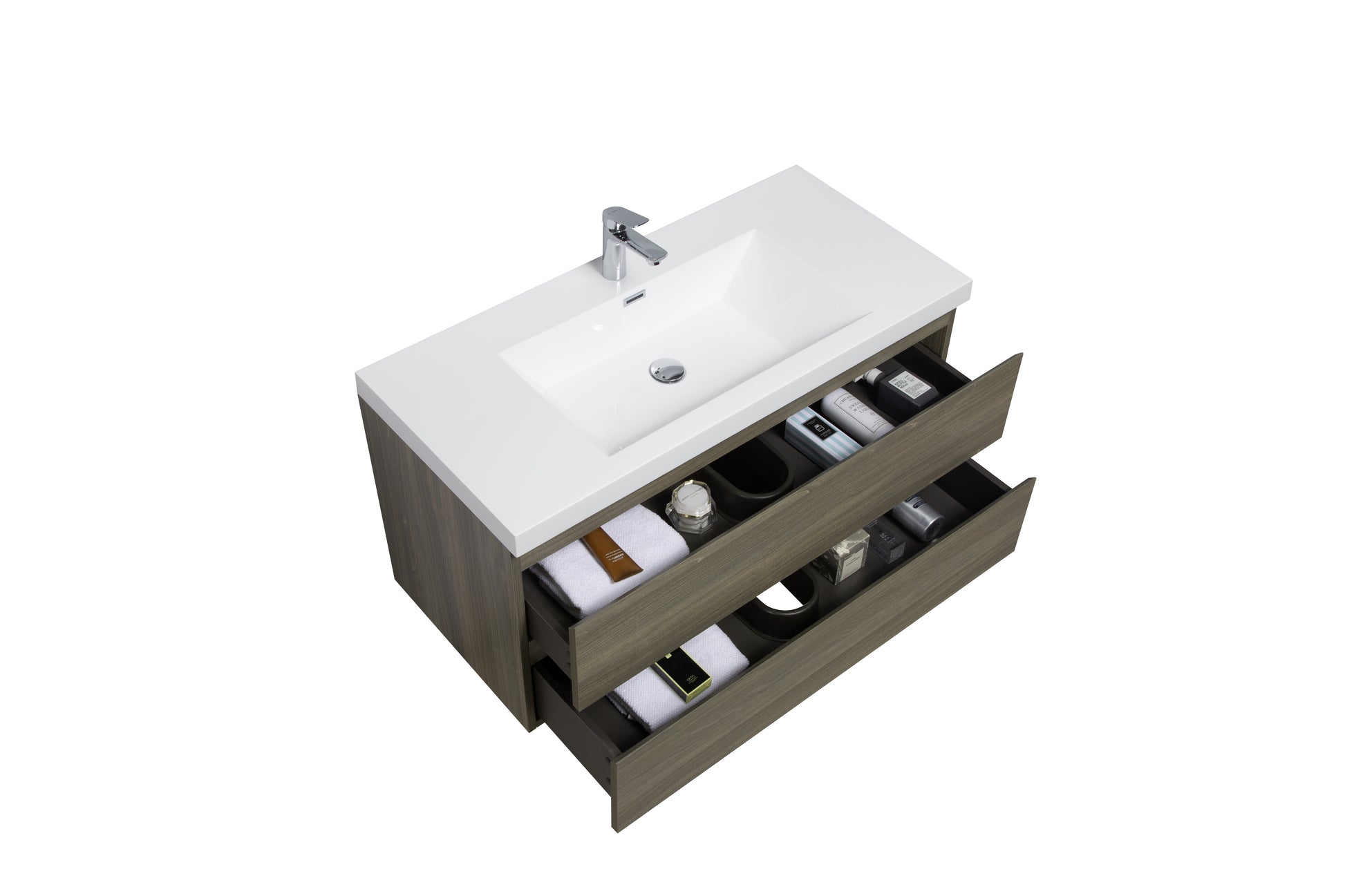 42" Floating Bathroom Vanity With Sink, Modern Wall Mounted Bathroom Storage Vanity Cabinet With Resin Top Basin And Soft Close Drawers, Ash Grey 24V11 42Ag 2 Grey Bathroom Wall Mounted Melamine