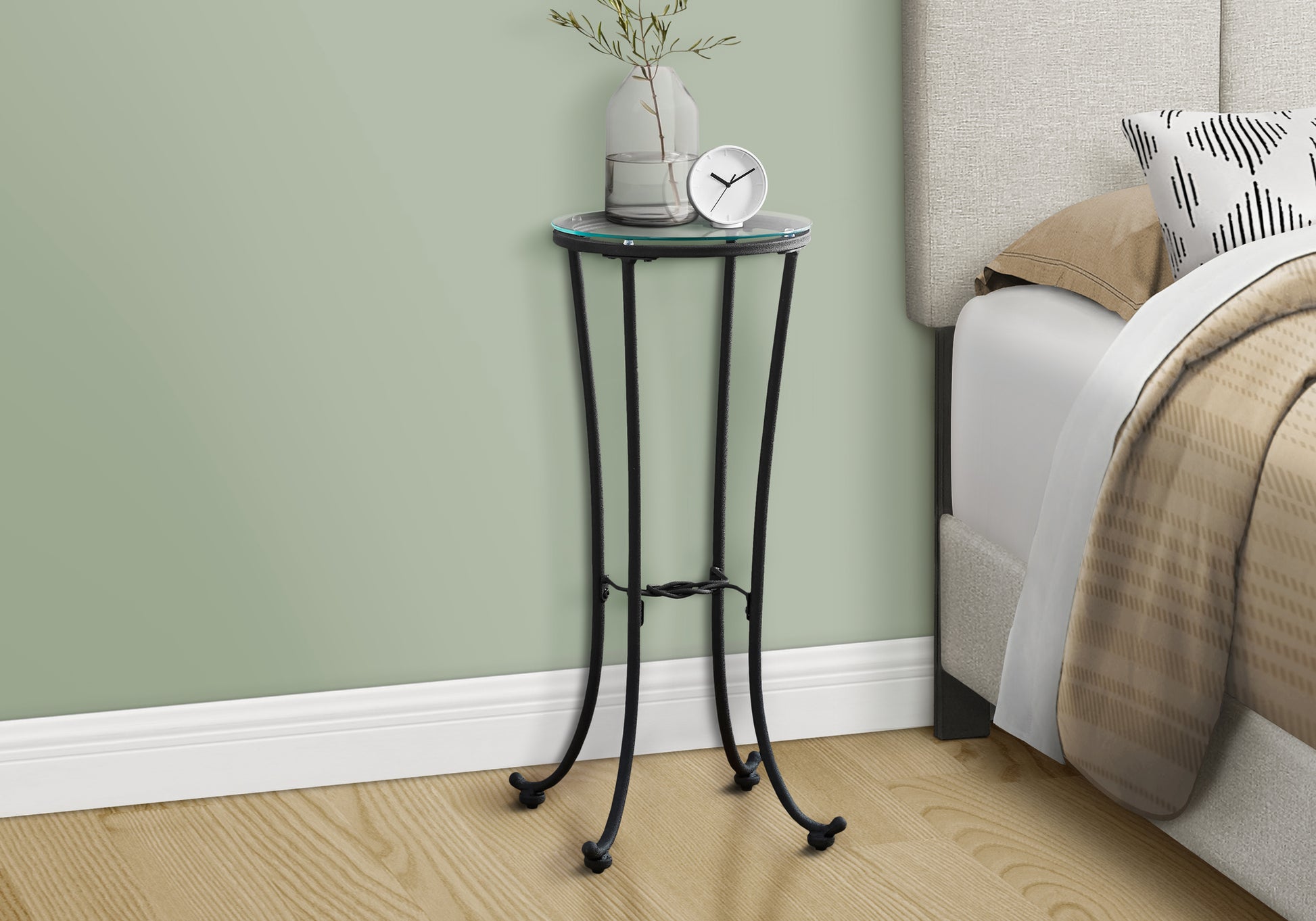 Accent Table, Side, End, Plant Stand, Round, Living Room, Bedroom, Contemporary, Modern Black Metal