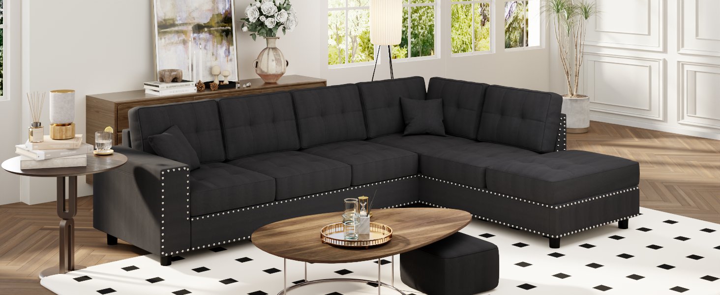 109.2''L Shaped Modular Sectional Sofa With Removable Back Cushions And 2 Pillows, Suitable For Living Rooms, Offices, And Apartments Dark Gray Polyester 5 Seat