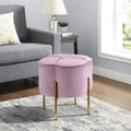 Blush Pink And Gold Round Ottoman Pink Primary Living Space Solid Pink Modern Square Velvet