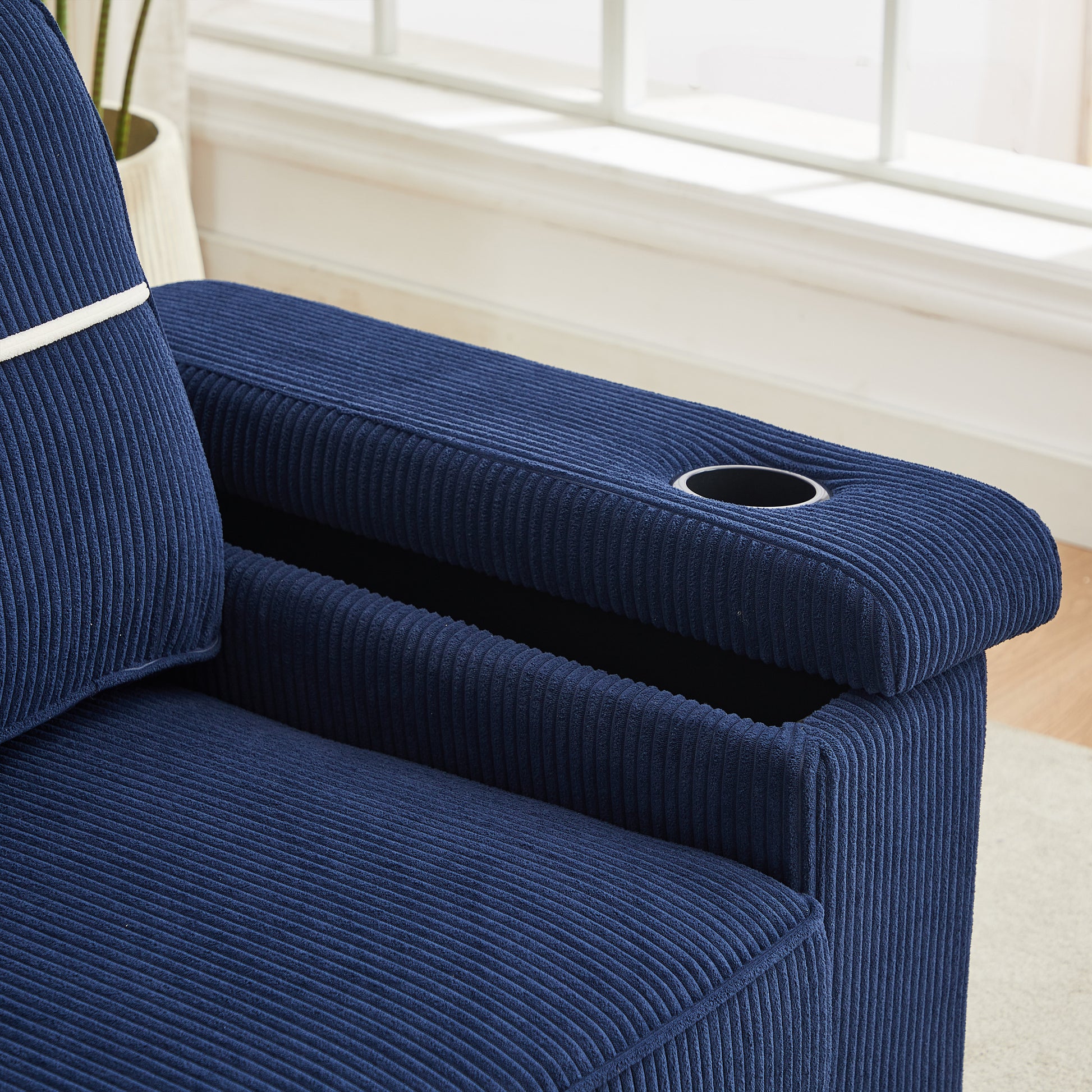 86.5 Inch Sofa Couch Deep Seat Sofa With Two Storage Spaces, T Pyce Charging Portsusb Charging Ports & 2 Cup ,Corduroy 3 Seater Couch, Modern Sofas For Living Room Blue Foam Corduroy 3 Seat