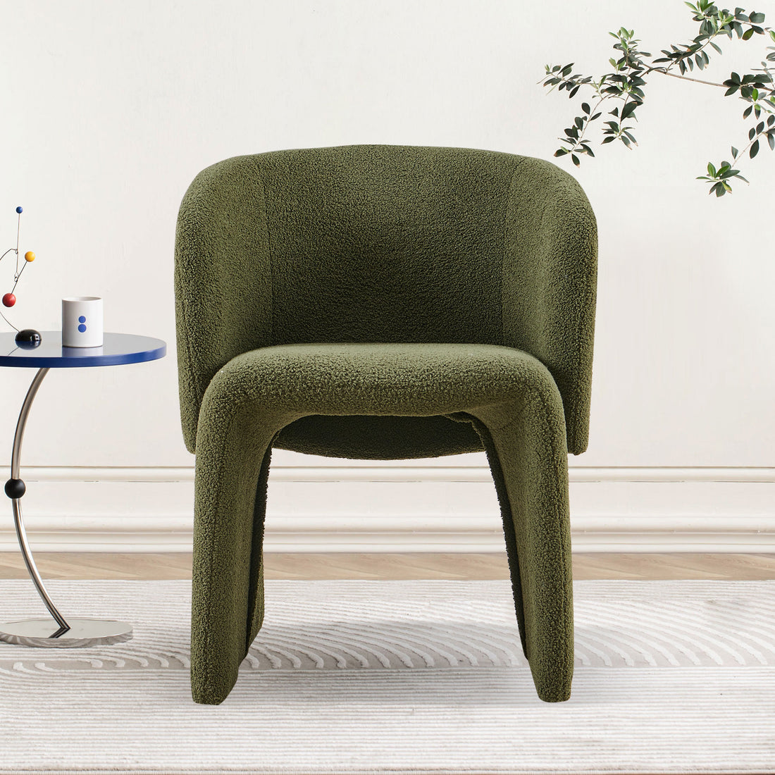 Modern Accent Chair Green Single Sofa Chair,Upholstered Side Chair Teddy Comfy Chair For Dining Room Bedroom Living Room Reception Green 1Pc Green Primary Living Space Modern Foam Teddy