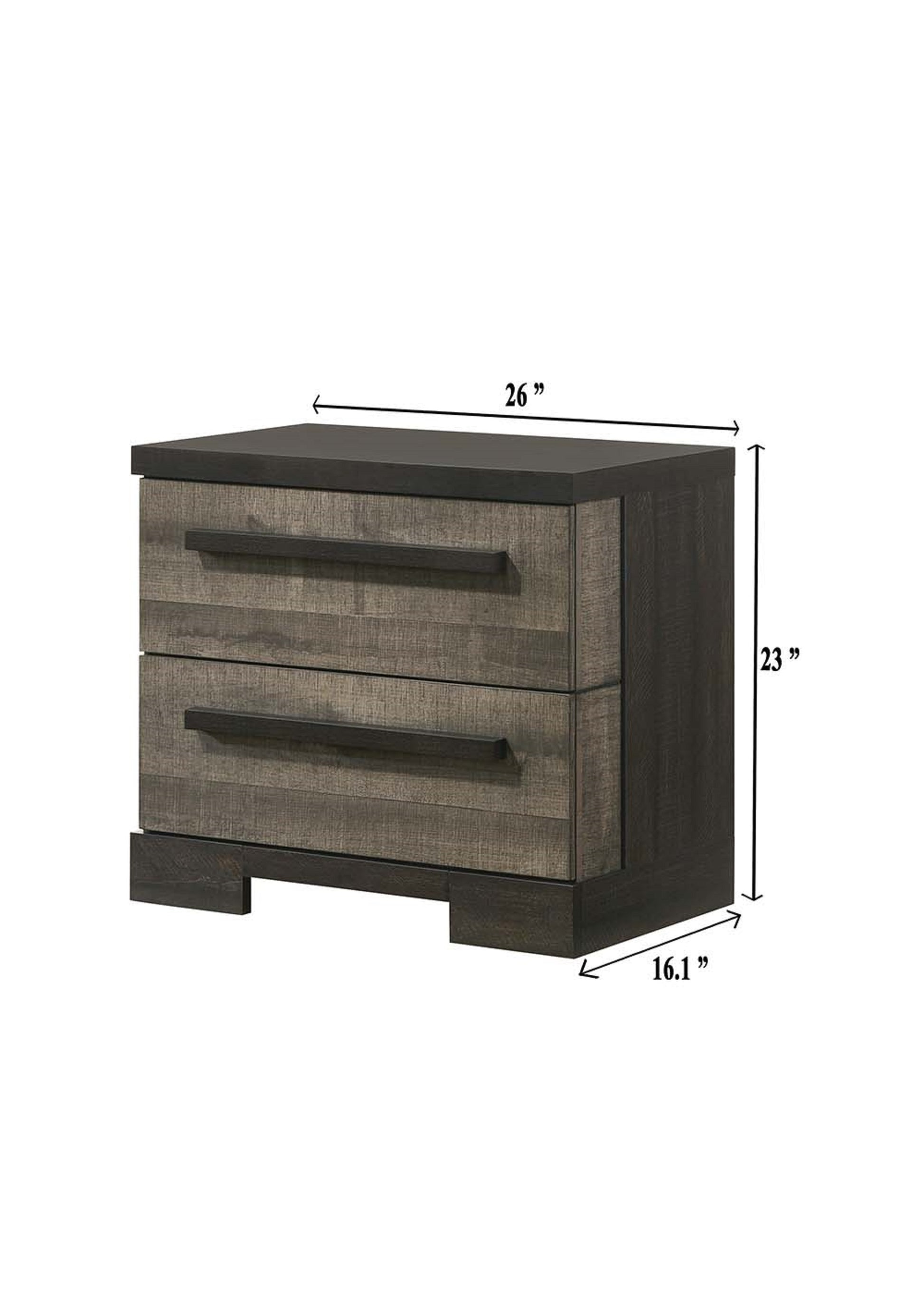 1Pc Contemporary 2 Drawer Nightstand Brown Gray Finish Wooden Bedroom Furniture Brown Brown 2 Drawers Bedroom Bedside Cabinet Contemporary,Transitional Wood