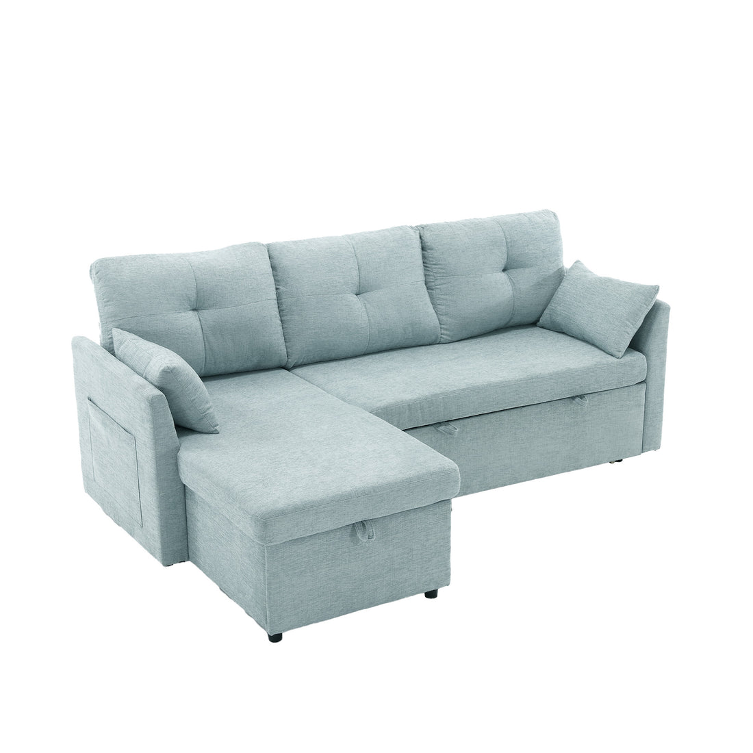 United We Win Furniture, Modular L Shaped Sofa, Modular Long Sofa With Reversible Chaise Lounge, Sofa Bed, Sleeper Sofa, Modular Sofa Combination With Storage Seats. Mint Green Chenille 3 Seat