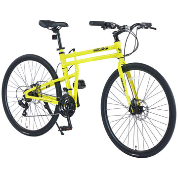 21 Speed Folding Hybrid Bike Disc Brake 700C Road Bike For Men Women'S City Bicycle Cycling Yellow Garden & Outdoor Aluminium