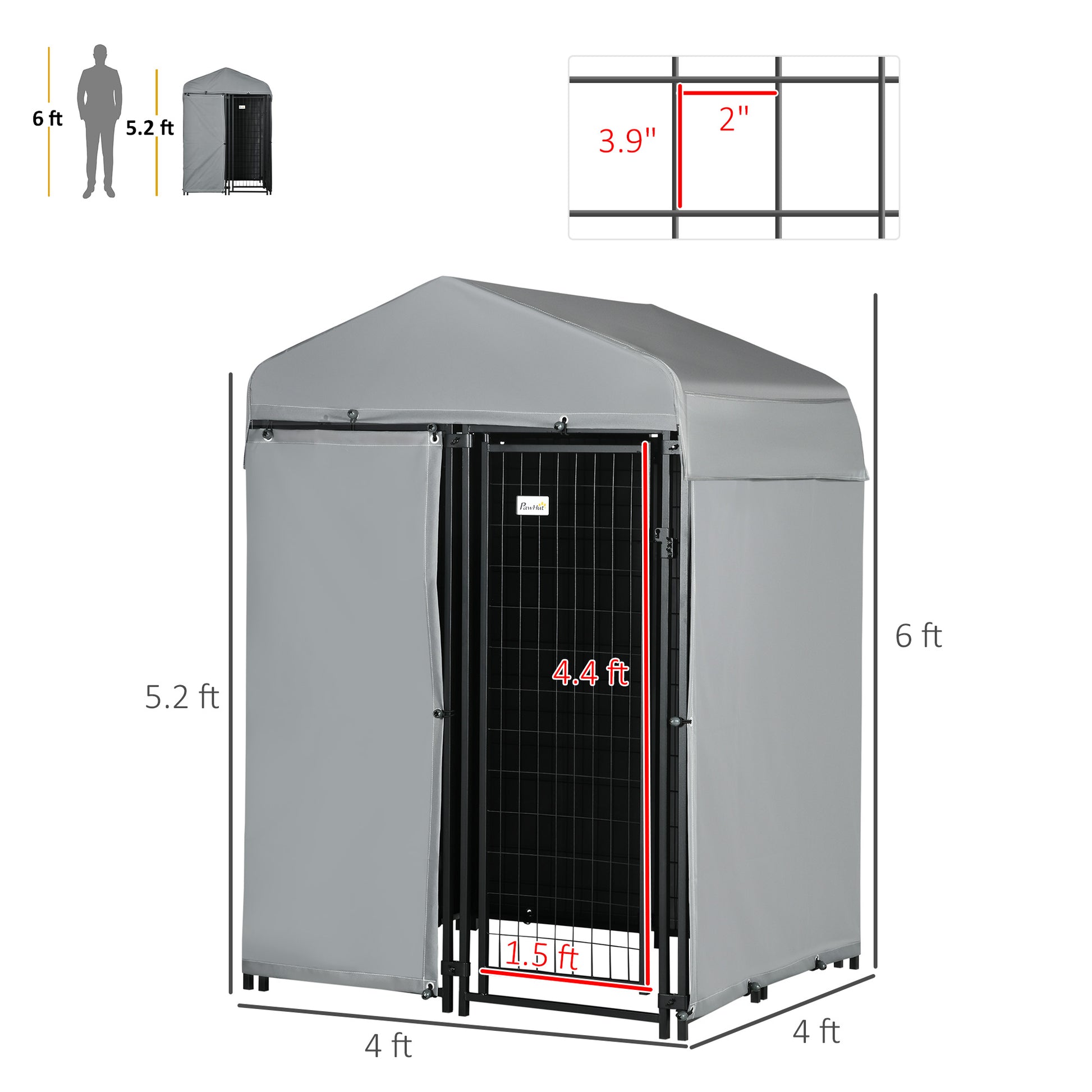 Pawhut 4' X 4' X 6' Outdoor Dog Kennel With Waterproof Canopy, Removable Windproof Walls, Dog Run Exercise Pen For Small & Medium Dogs, Chickens, Ducks Black Steel