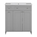 30 Inch Grey Bathroom Vanity With Ceramic Sink Combo, Abundant Storage Cabinet 2 Soft Close Doors And Double Tier Deep Drawer Grey Bathroom Mdf