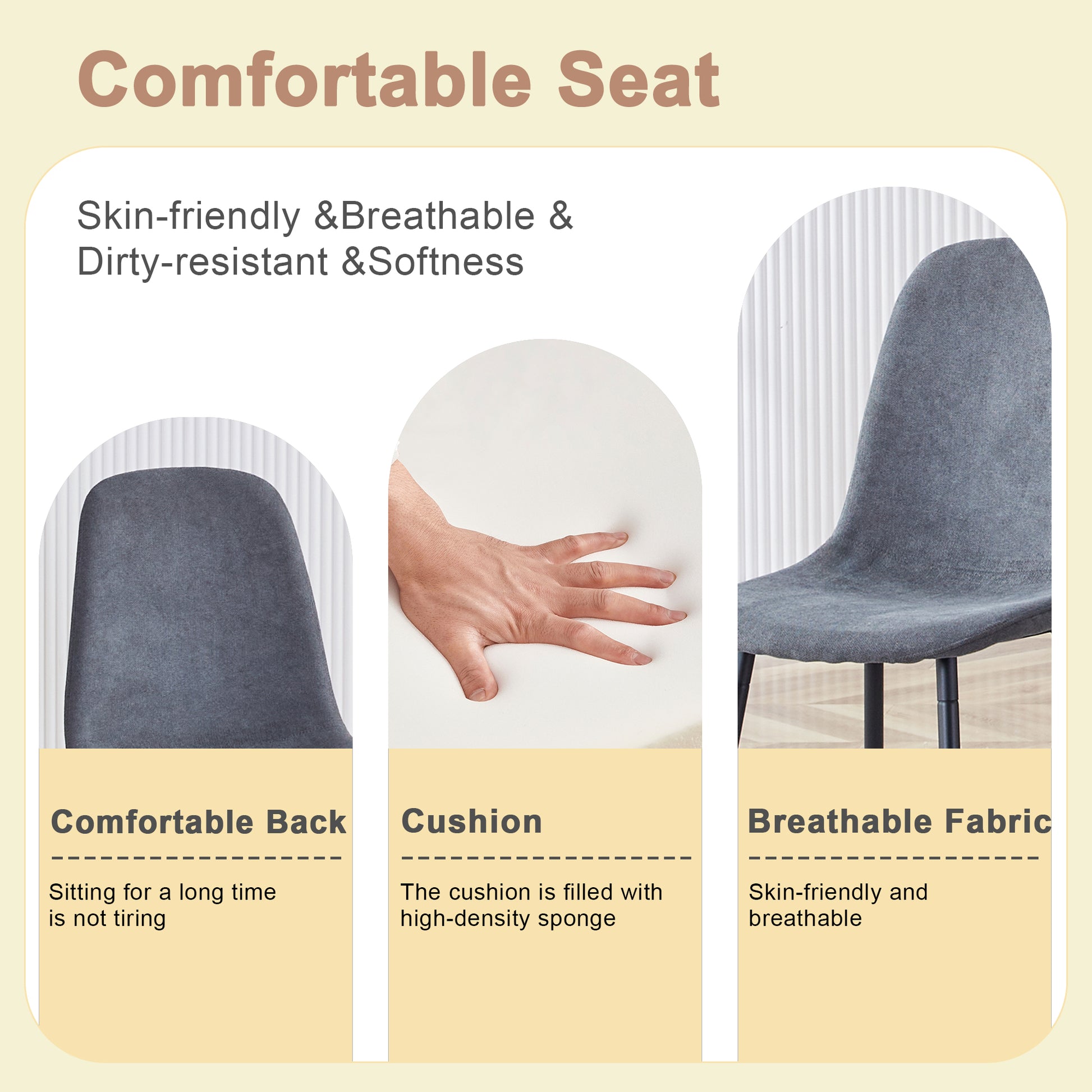 Table And Chair Set.Large Modern Rectangular Table With Brown Glass Top And Silver Metal Legs. Paired With 4 Dark Gray Chairs With Soft Linen Fabric Cushions And Black Metal Legs. Dark Gray,Silver Seats 4 Glass Metal