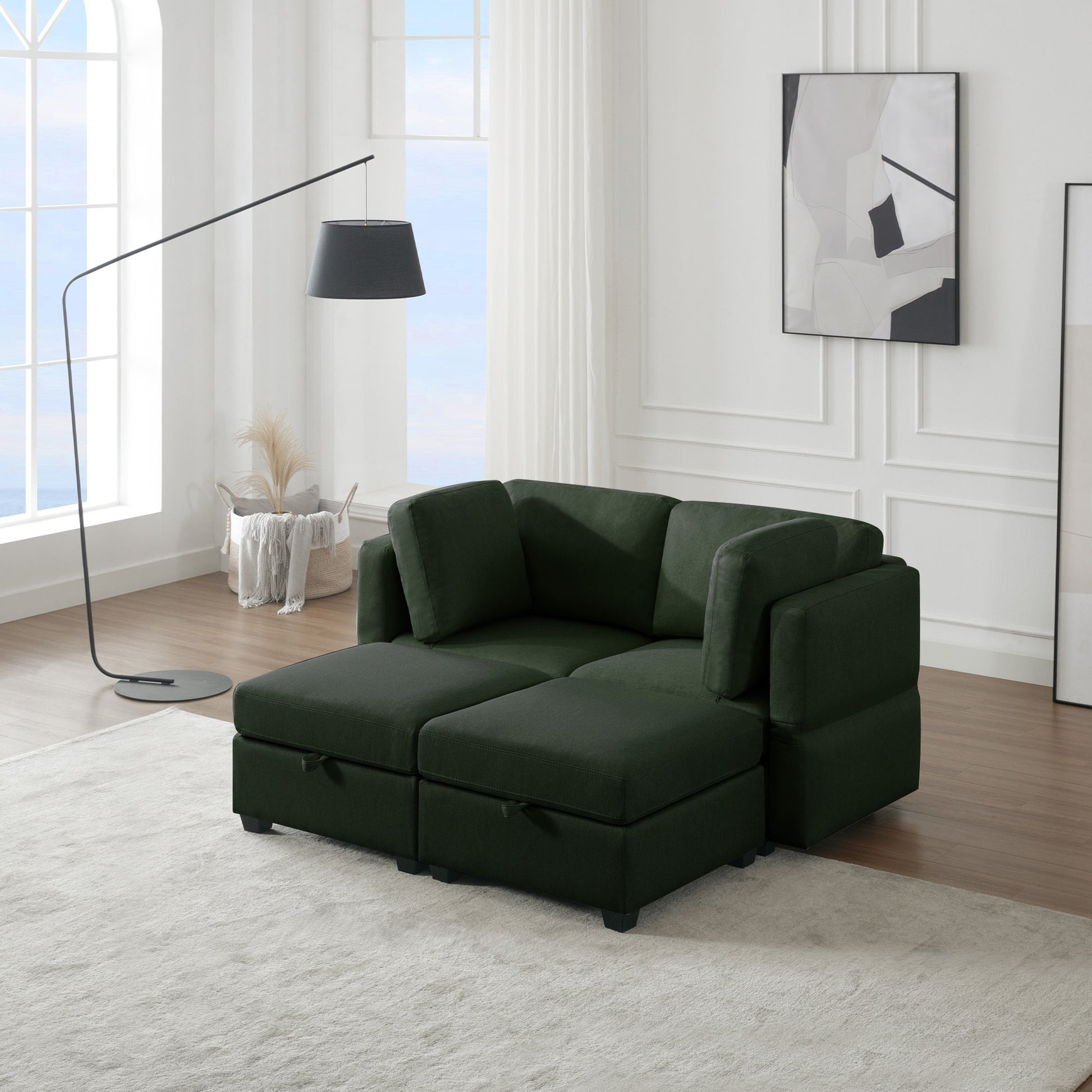 Modular Sectional 2 Seater Sofa With 2 Ottomanssleeper Sofa Bed Modular Sofa With Chaiseadjustable Arms And Backs Green Green Polyester 2 Seat
