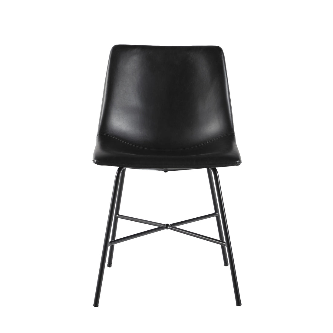 Modern Upholstered Dining Chair With Metal X Base, Set Of 2, Black Black Foam Pu Leather