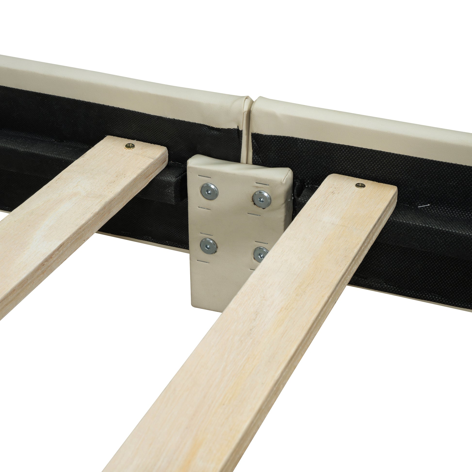 Queen Size & Twin Xl Size Upholstered Platform Bed, Mother & Child Bed, Pu Leather, Beige Beige Pu Leather