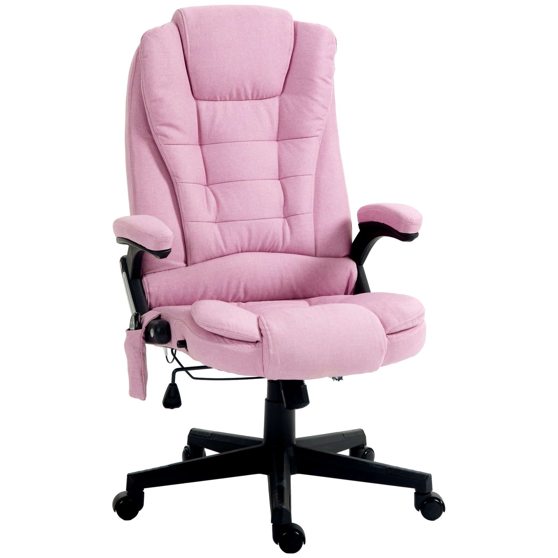 Homcom 6 Point Vibrating Massage Office Chair With Heat, Linen High Back Executive Office Chair With Reclining Backrest, Padded Armrests And Remote, Pink Pink Polyester