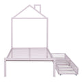 Twin Size Metal Platform Bed With Two Drawers,House Shaped Headboard Design, Pink Twin Pink Metal
