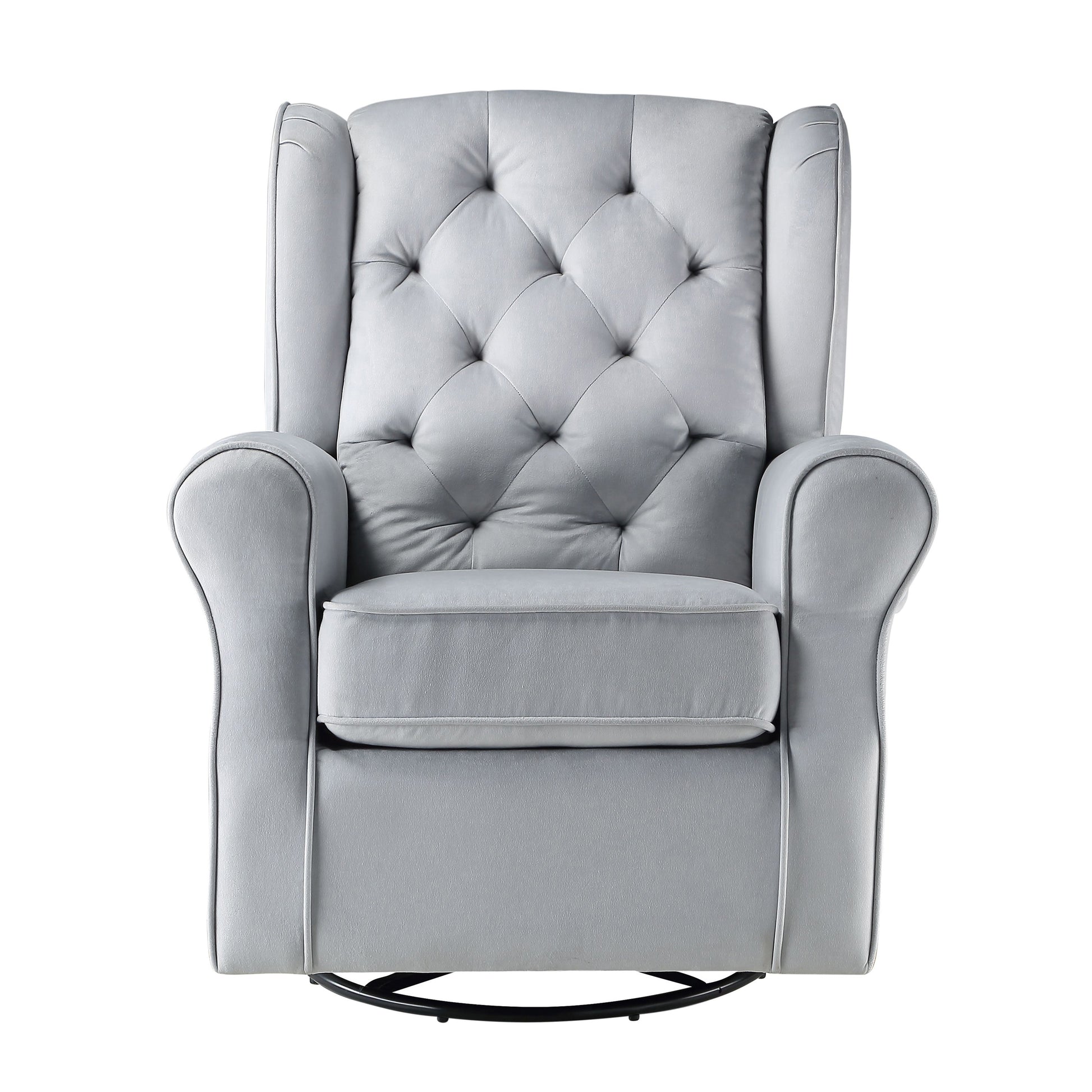 Grey Swivel Chair With Glider Grey Gray Primary Living Space Transitional Pine Wood Fabric